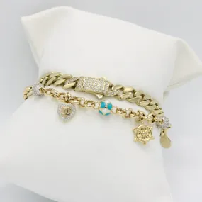 14K ITTALLO Bracelet Cz Stones With Bangle With Charms Yellow Gold