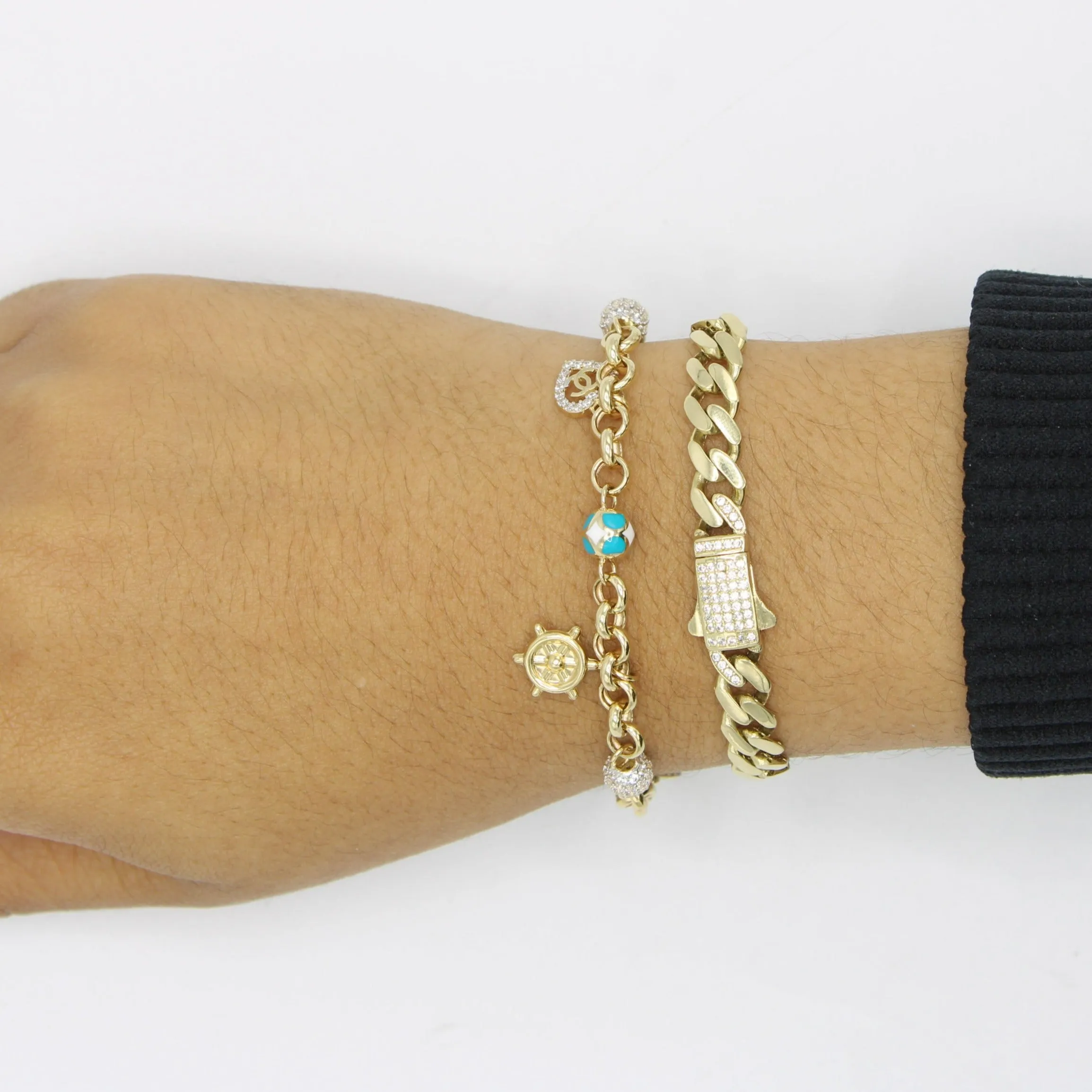 14K ITTALLO Bracelet Cz Stones With Bangle With Charms Yellow Gold