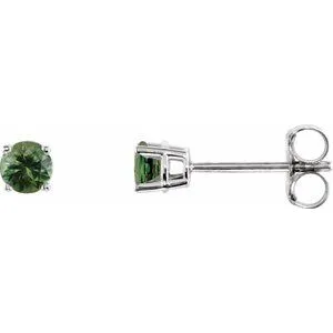 14K White 3 mm Natural Green Tourmaline Stud Earrings