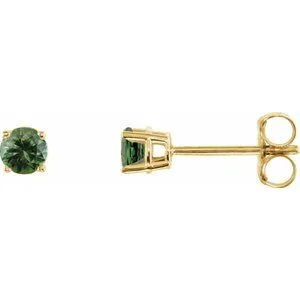14K White 3 mm Natural Green Tourmaline Stud Earrings