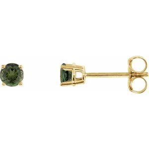 14K White 3 mm Natural Green Tourmaline Stud Earrings