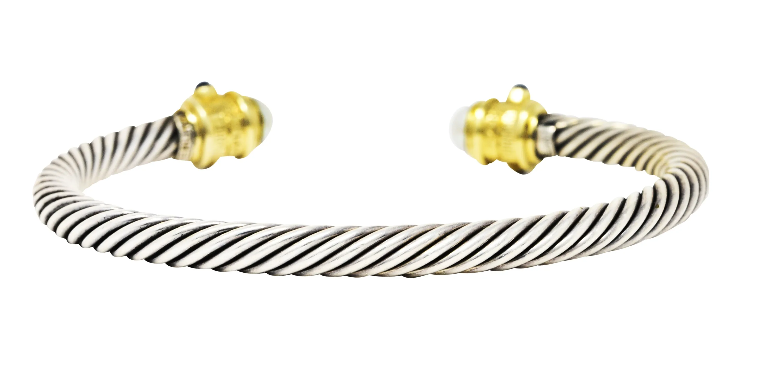 1990's David Yurman Sapphire Pearl 14 Karat Gold Sterling Silver Renaissance Cuff Bracelet
