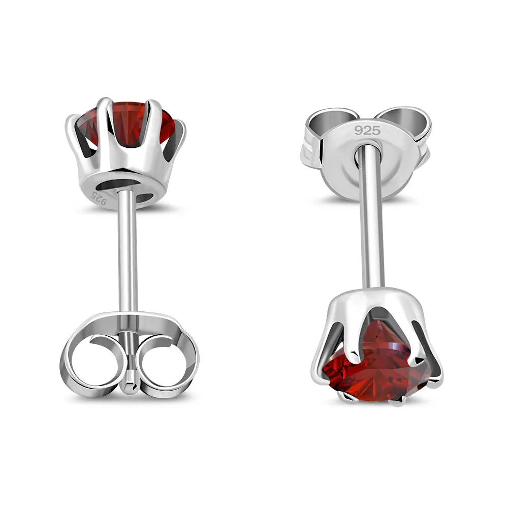 5mm Round Prong-Set Garnet CZ Sterling Silver Stud Earrings