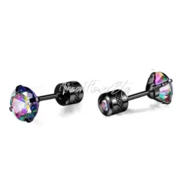 6mm Black Double Ended Rainbow CZ Earrings