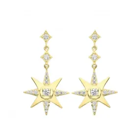 9ct Yellow Gold Star Drop Earrings with Zirconia Accents ER1182