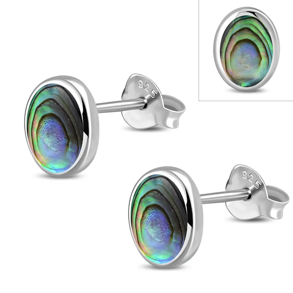 Abalone Shell Oval Stud Silver Earrings