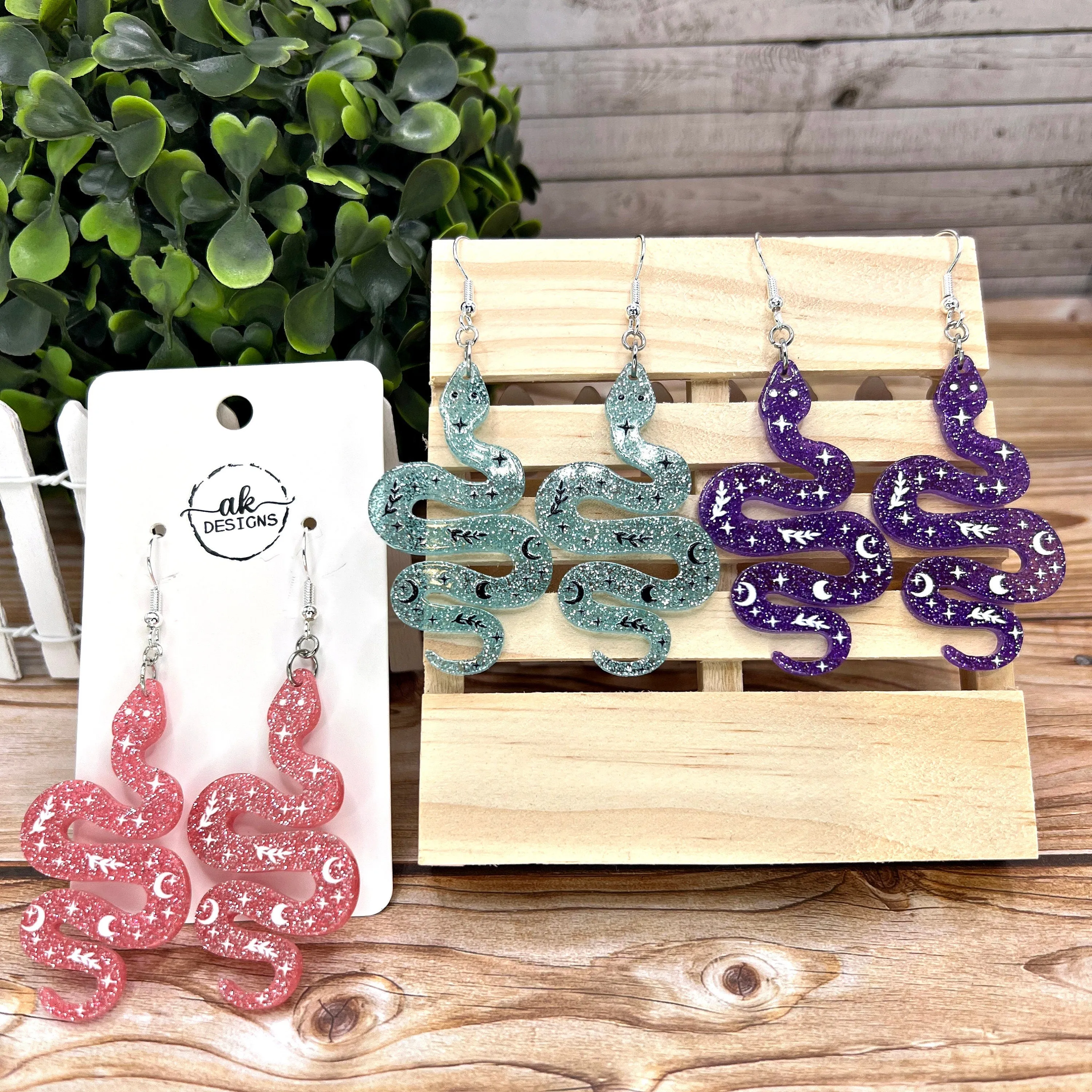 Acrylic Glitter Snakes Earrings