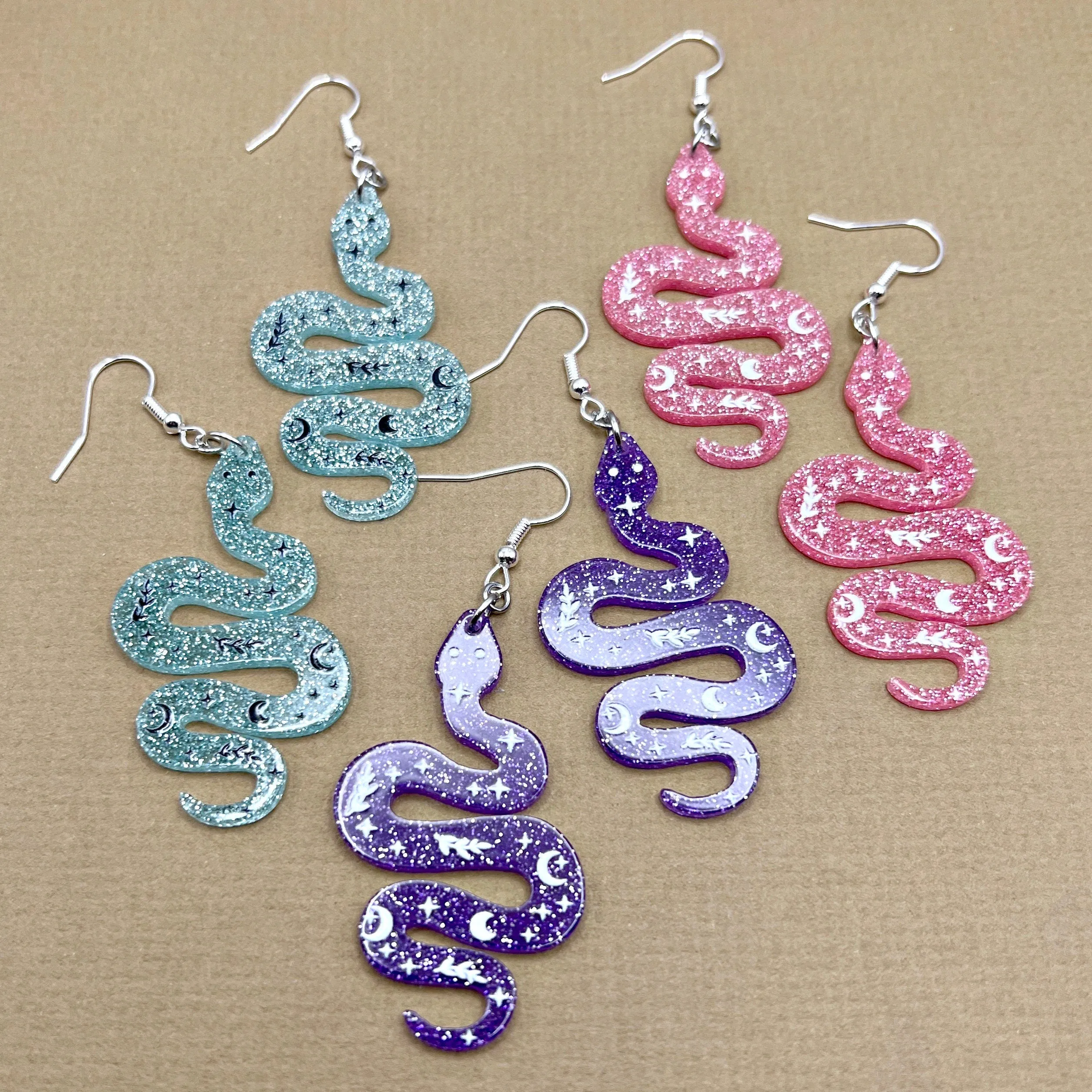 Acrylic Glitter Snakes Earrings