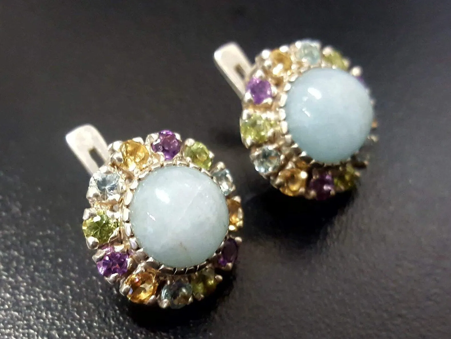 Aquamarine Victorian Earrings - Colorful Flower Earrings - Multistone Earrings