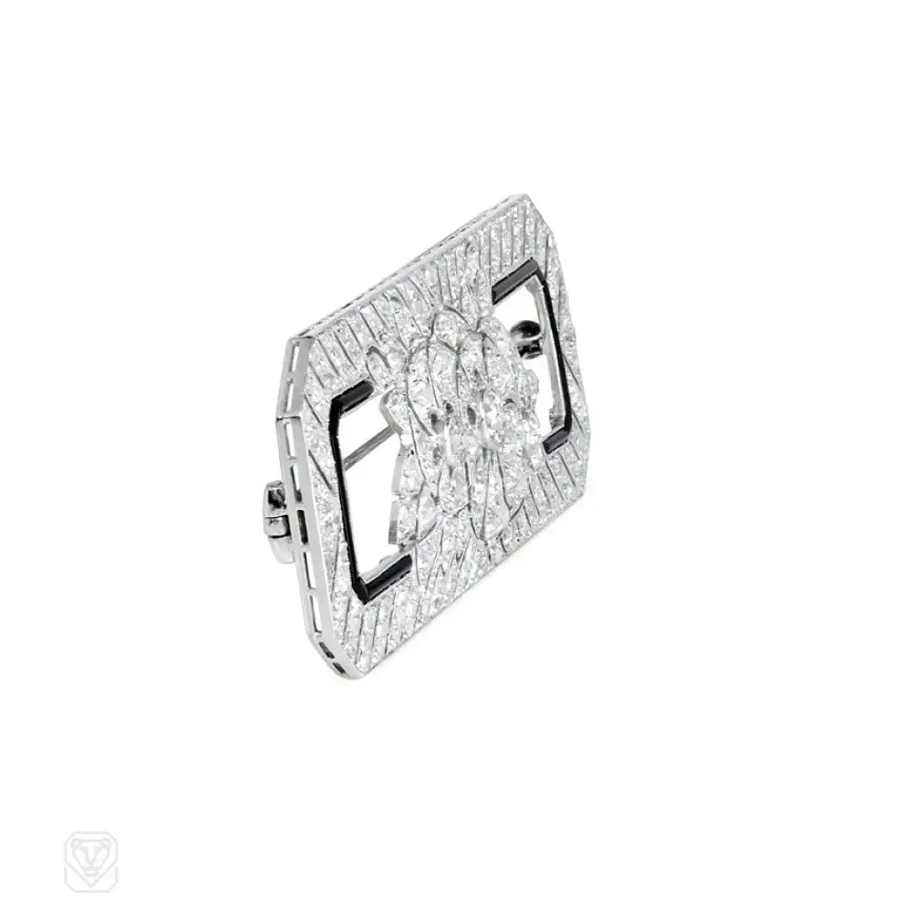 Art Deco diamond and onyx plaque brooch
