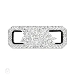 Art Deco diamond and onyx plaque brooch