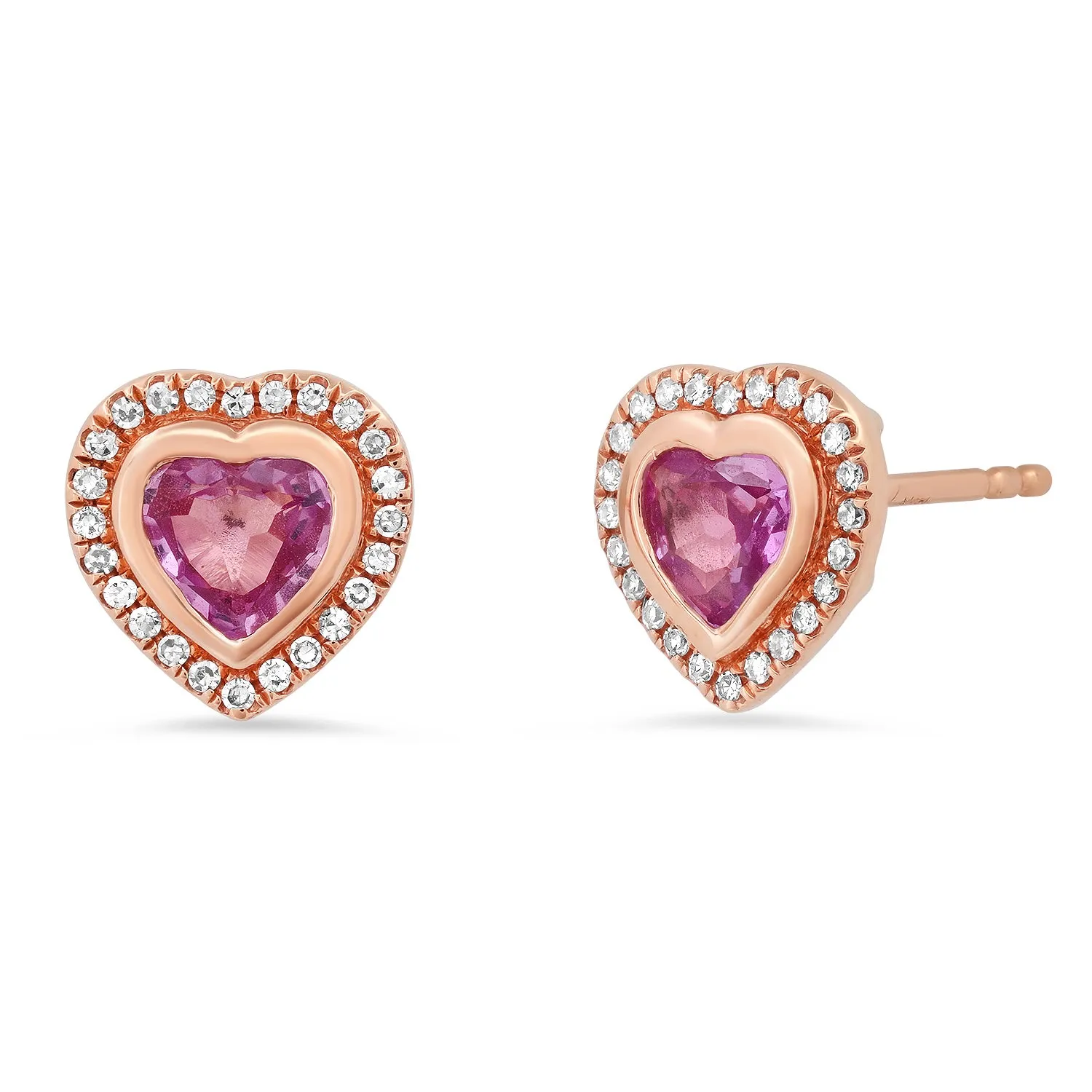 Bella Gemstone Heart Stud Earrings with Diamond Frame