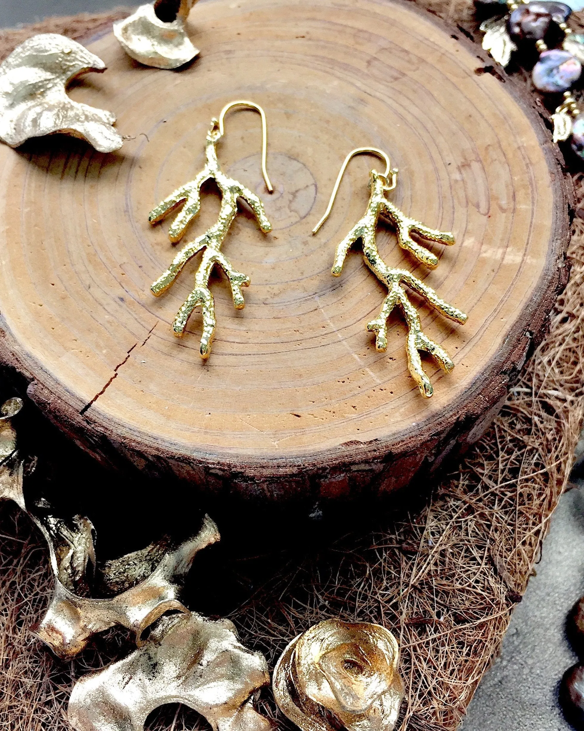 Branch Shaped Gold Earrings IPE002