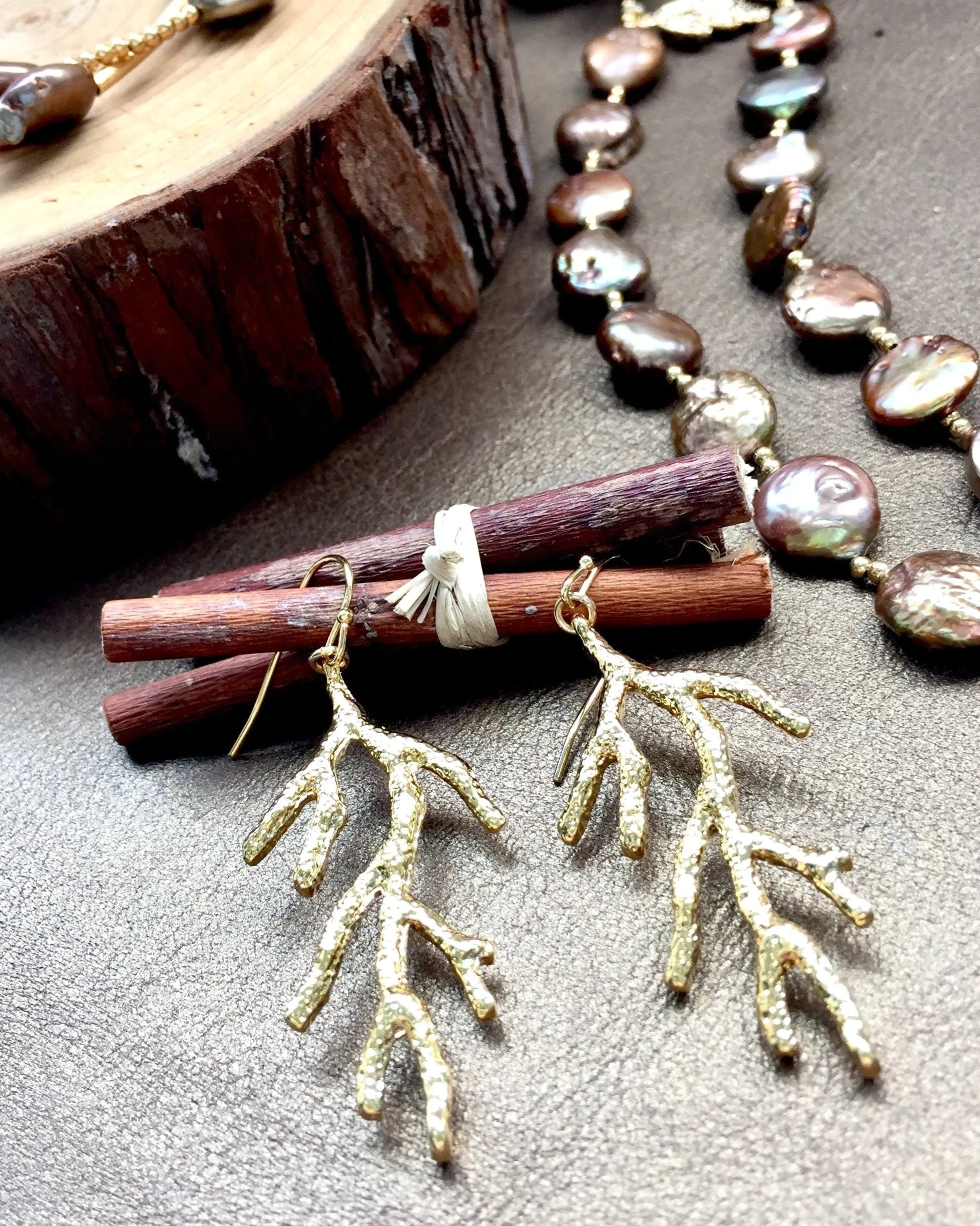 Branch Shaped Gold Earrings IPE002
