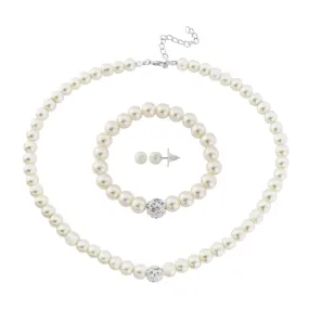 Bridget Pearl and Crystal Necklace, Earring and Bracelet Set