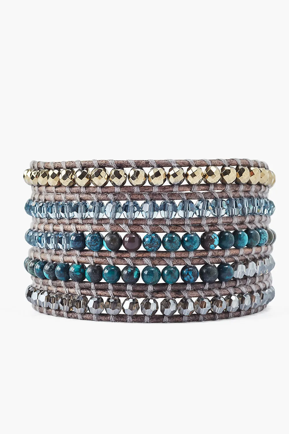 Chan Luu Pyrite Turquoise Mix Wrap Bracelet On Gray Leather