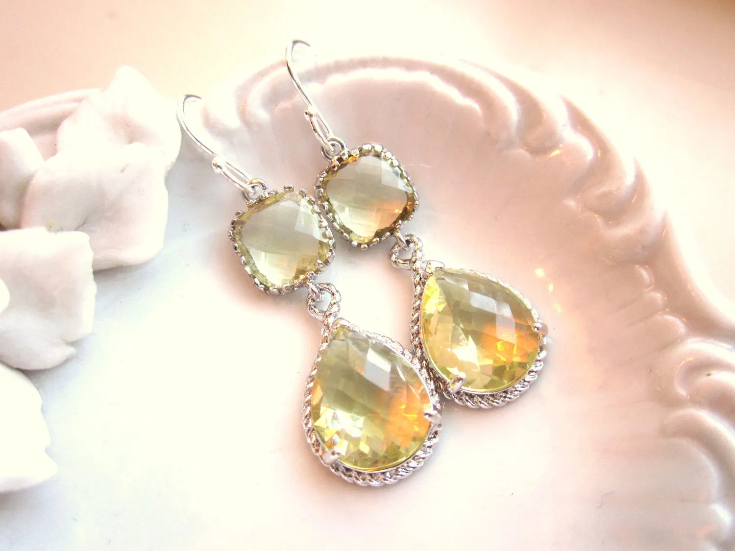 Citrine Earrings Yellow Silver Earrings - Sterling Silver Earwires - Bridesmaid Earrings Wedding Earrings Valentines Day Gift