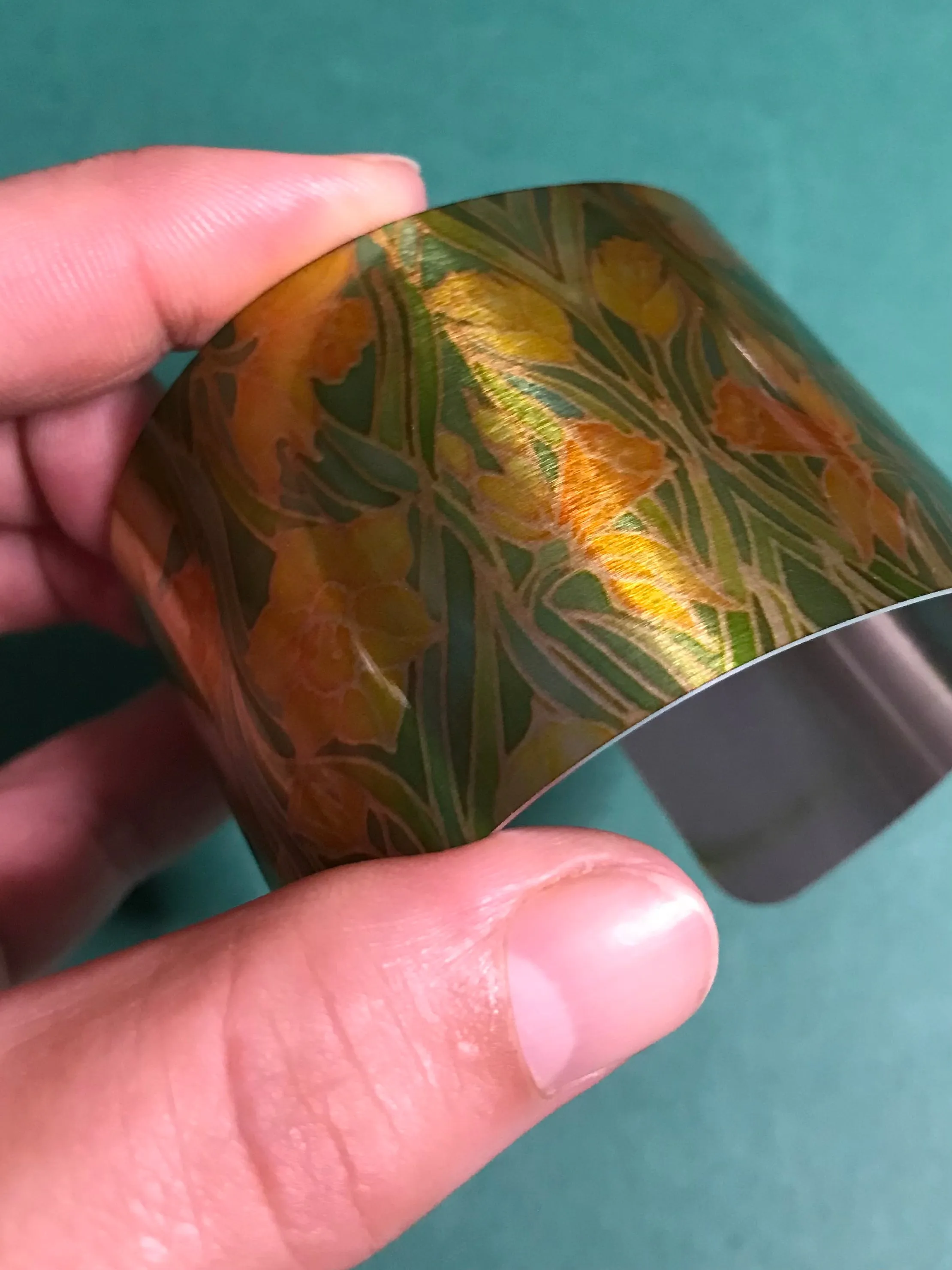 Daffodil’s Cuff Bracelet - Comtemporary Vibrant Yellow Green Bangle - easy wear lightweight aluminium.