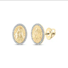 Diamond Guadalupe Virgin Mary Stud Earrings 10k Yellow Gold Oval 0.20cttw