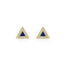 Diamond Lapis Inlay Triangle Stud Yellow Gold Earrings