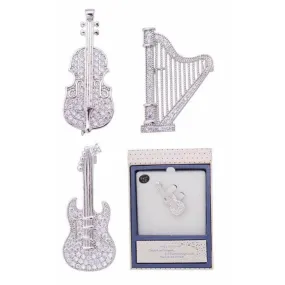 Equilibrium Music Instruments Brooch / Pin - Silver with Crystals Electric Guitar, Cello or Harp