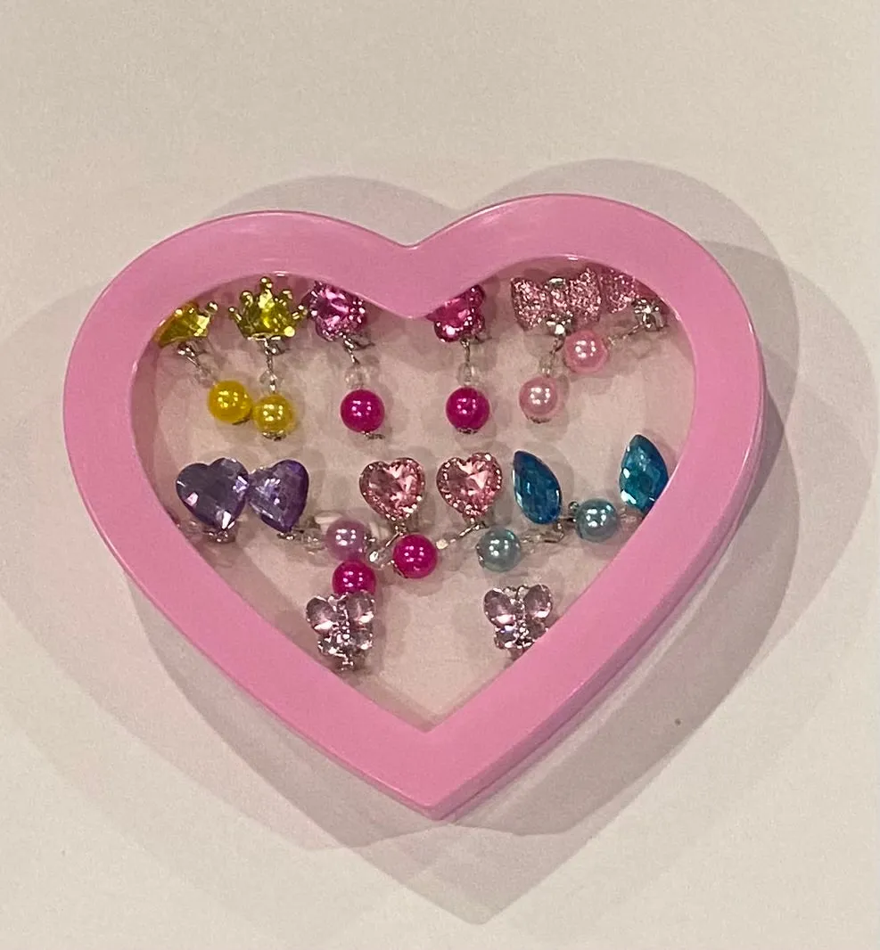 Gift Heart Box Clip On Earrings