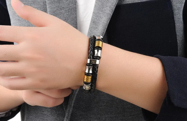 Leather Bracelet,High Quality Punk Double Layer Cowhide Bracelet,Rock Styel,Magnetic buckle