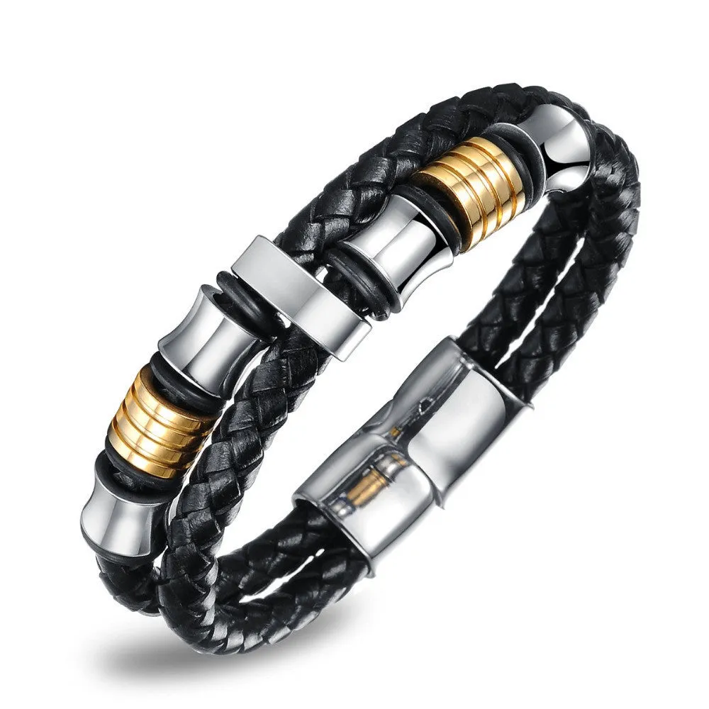Leather Bracelet,High Quality Punk Double Layer Cowhide Bracelet,Rock Styel,Magnetic buckle