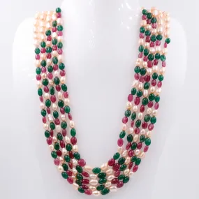 Multi Gemstone Layered Necklace Aventurine Quartz Beads Necklace Fresh Water Pearl Beads Necklace Ruby Beads Layered Necklace SKU: 6143342