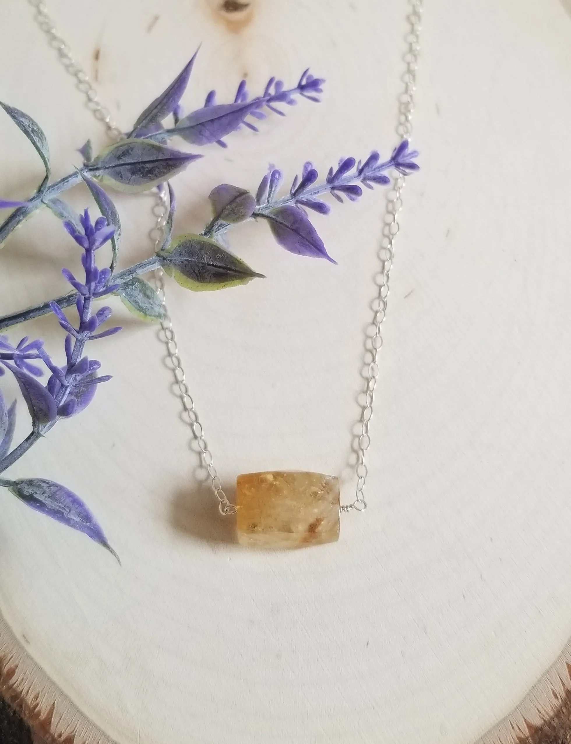 Natural Citrine Necklace, Raw Citrine Crystal Necklace