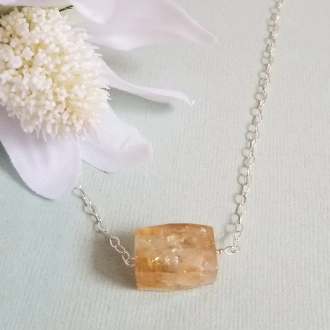 Natural Citrine Necklace, Raw Citrine Crystal Necklace