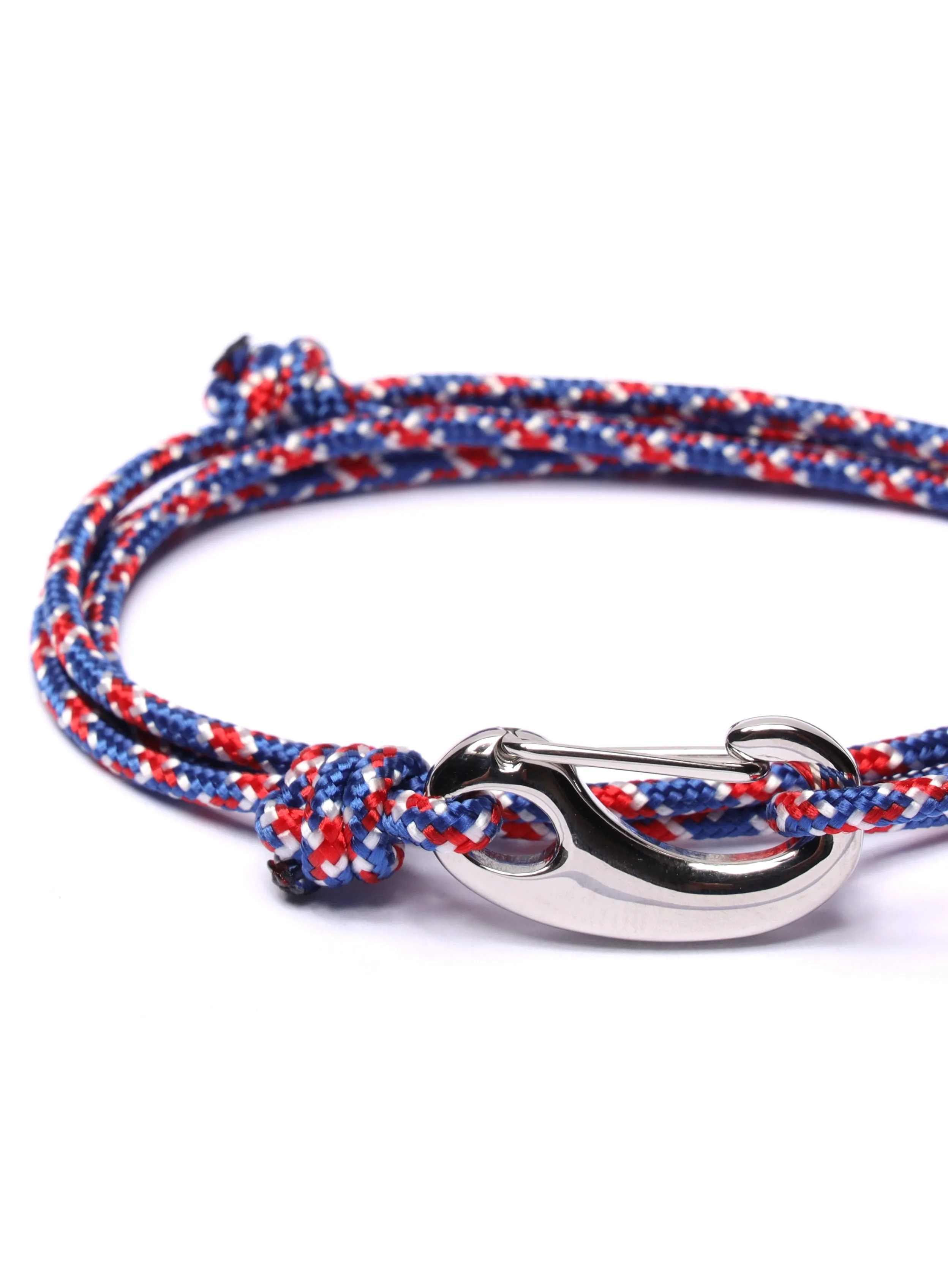 Red, White & Blue Tactical Cord Bracelet for Men (Silver Clasp)