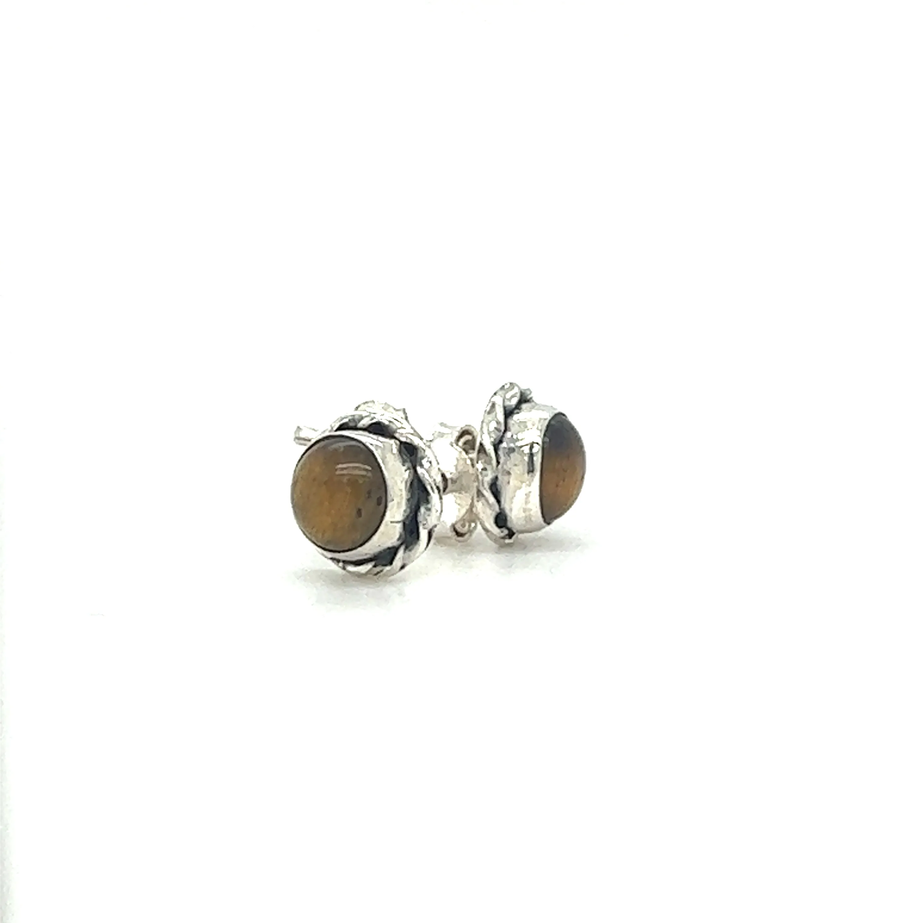 Round Stone Stud Earrings with Twist Details