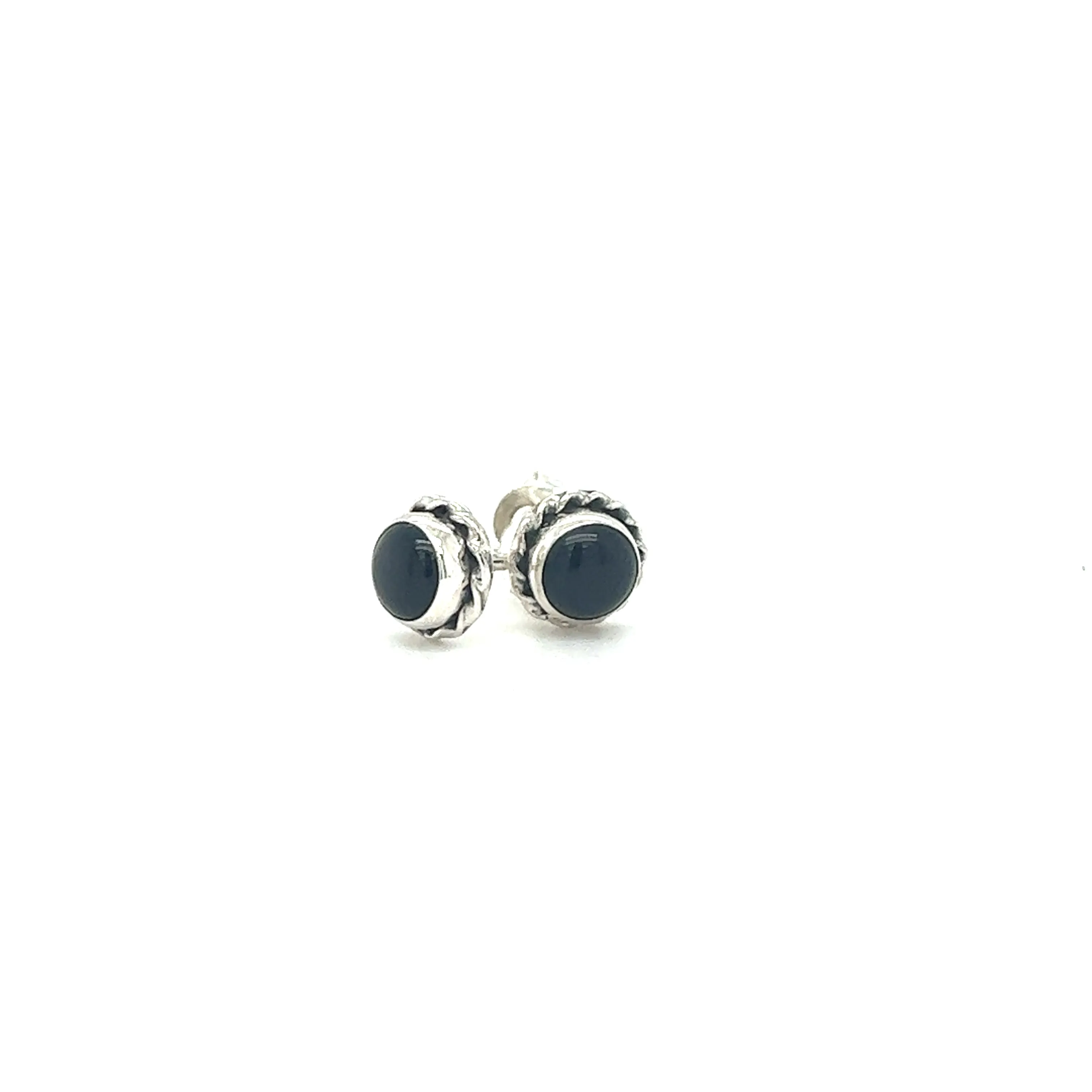 Round Stone Stud Earrings with Twist Details