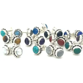 Round Stone Stud Earrings with Twist Details