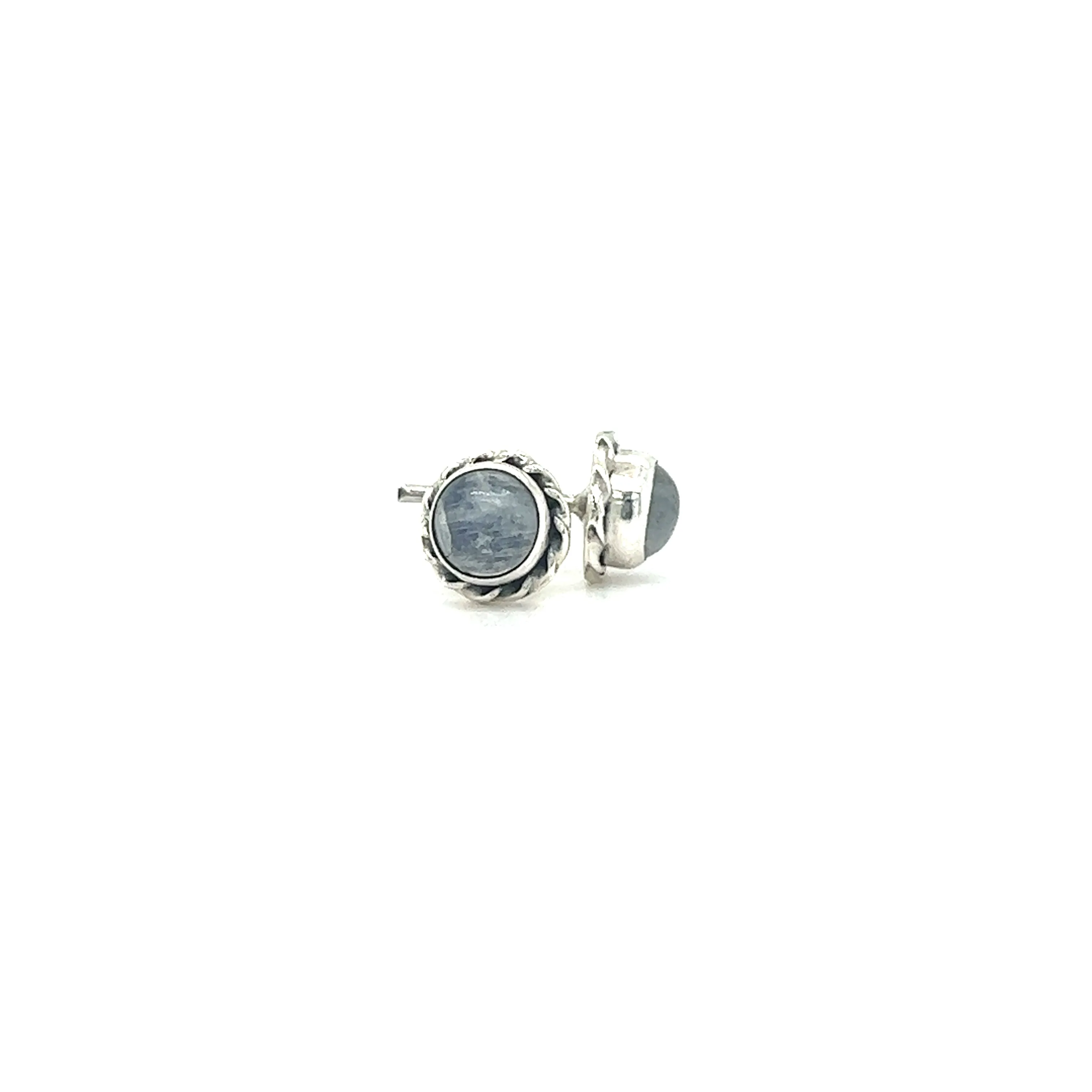 Round Stone Stud Earrings with Twist Details