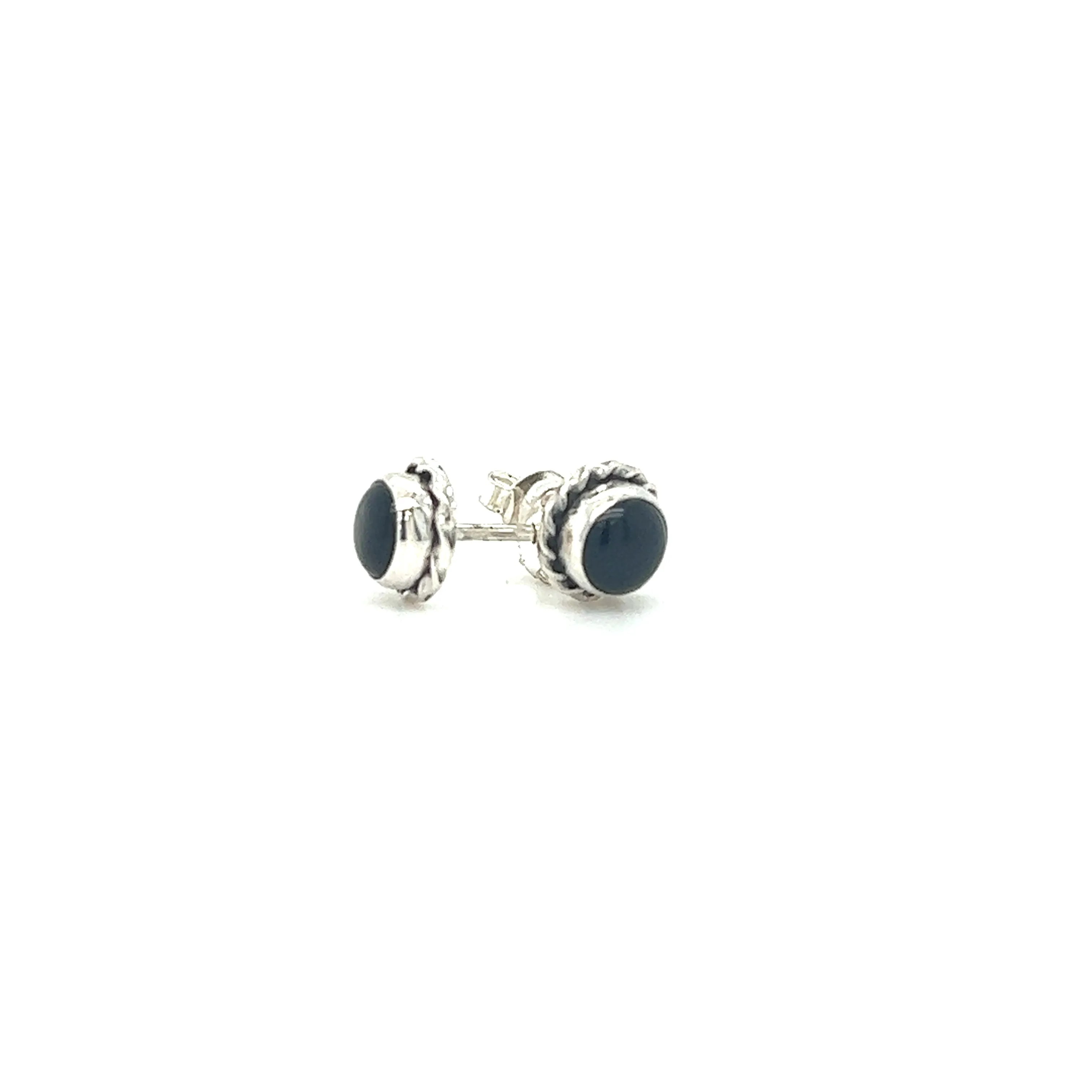 Round Stone Stud Earrings with Twist Details