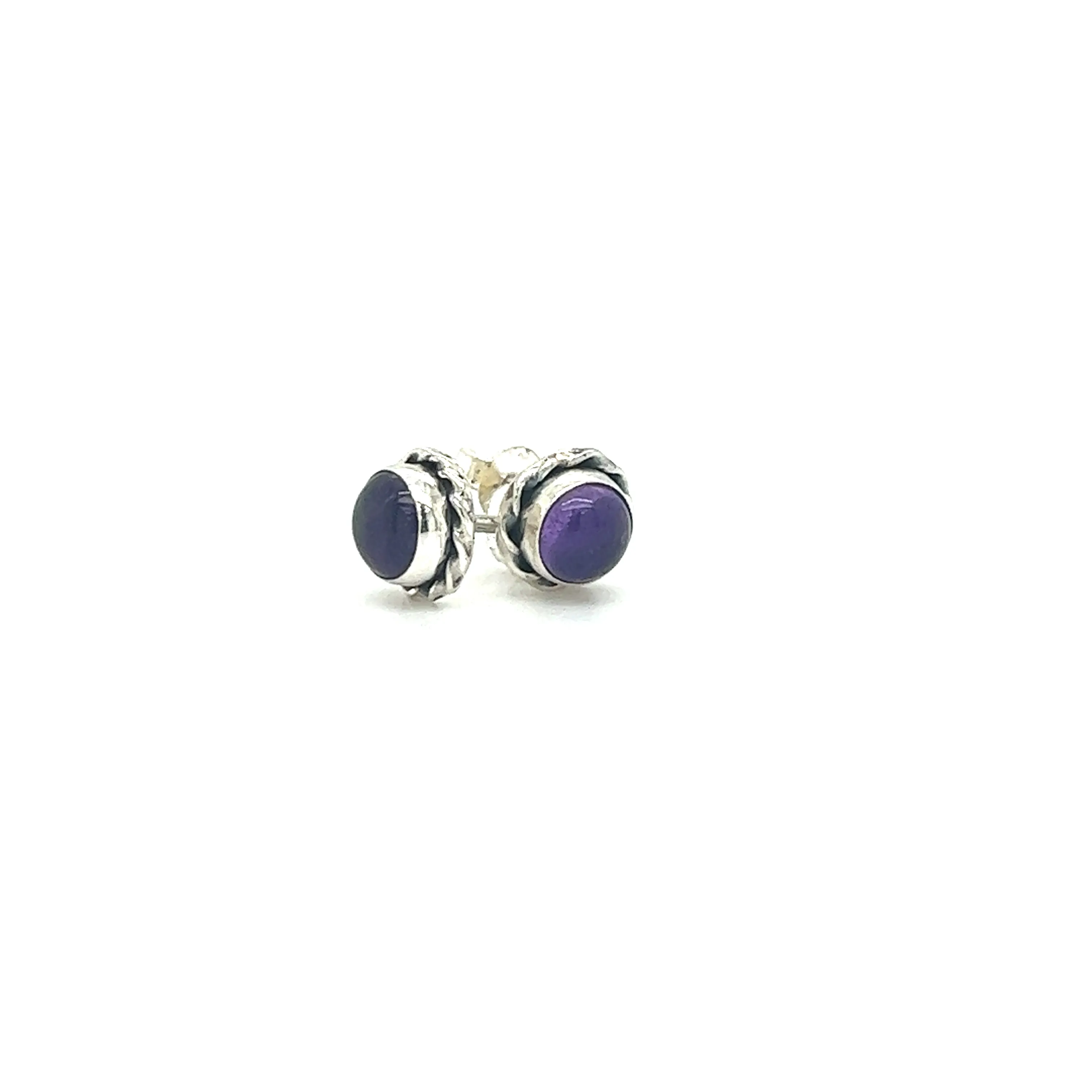 Round Stone Stud Earrings with Twist Details