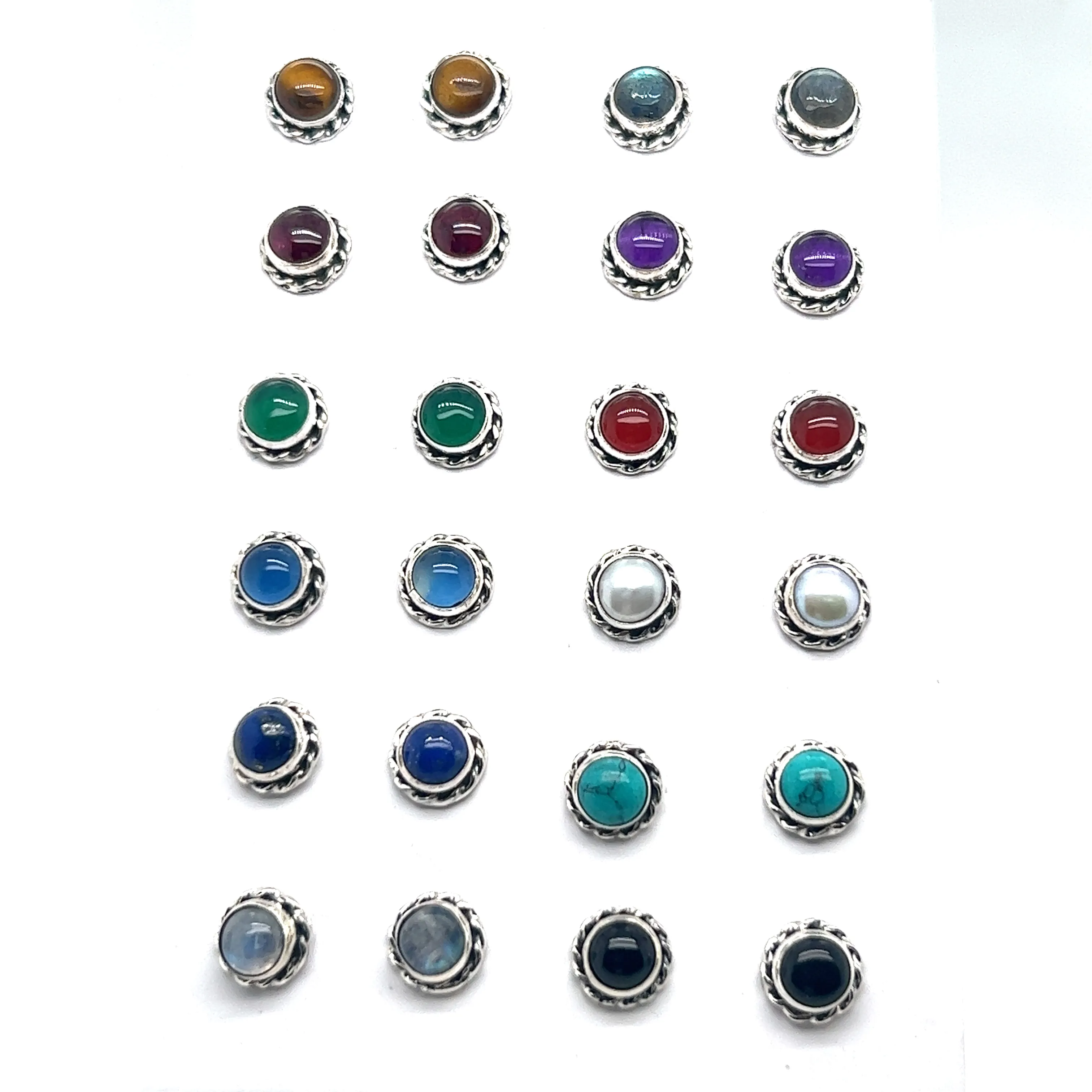 Round Stone Stud Earrings with Twist Details