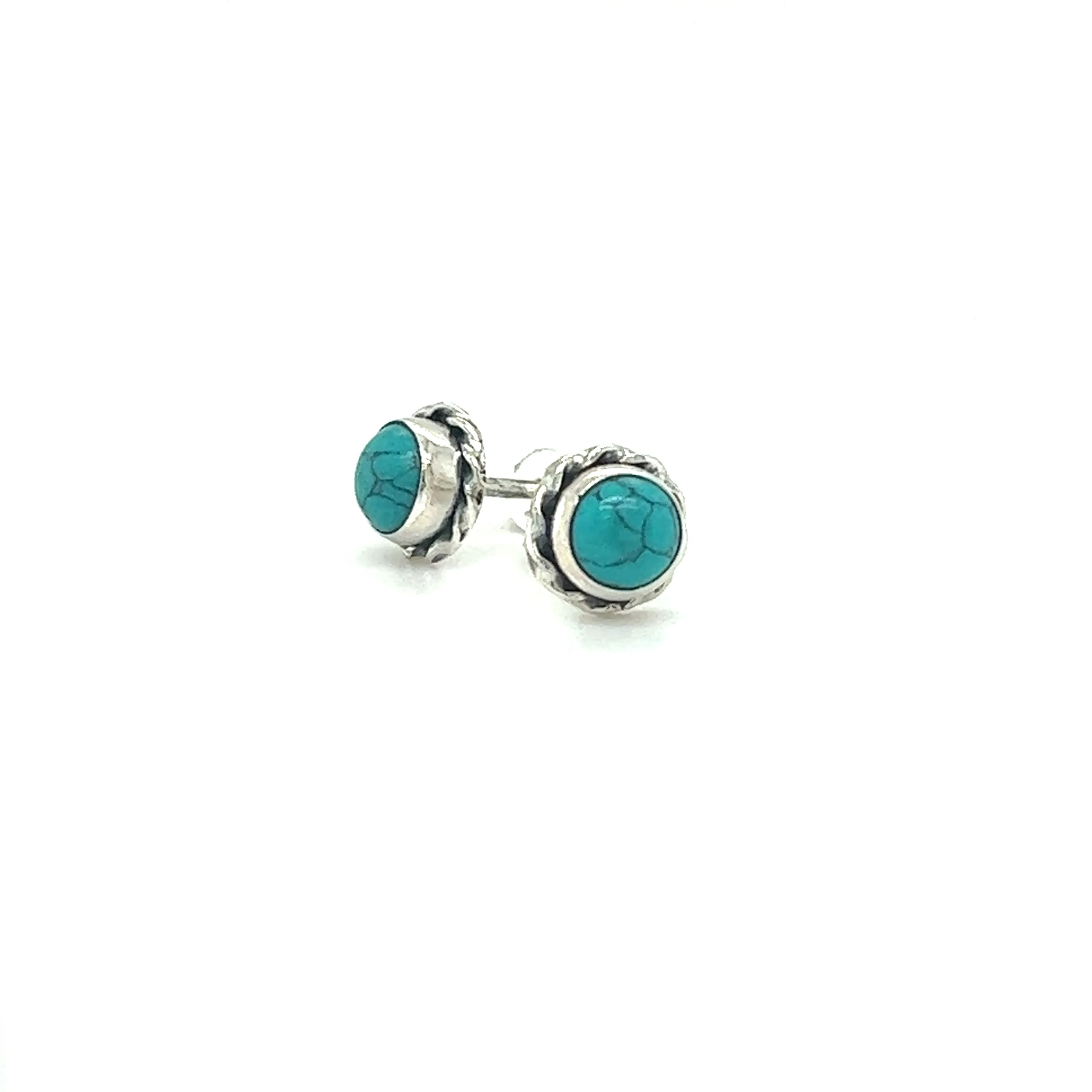 Round Stone Stud Earrings with Twist Details