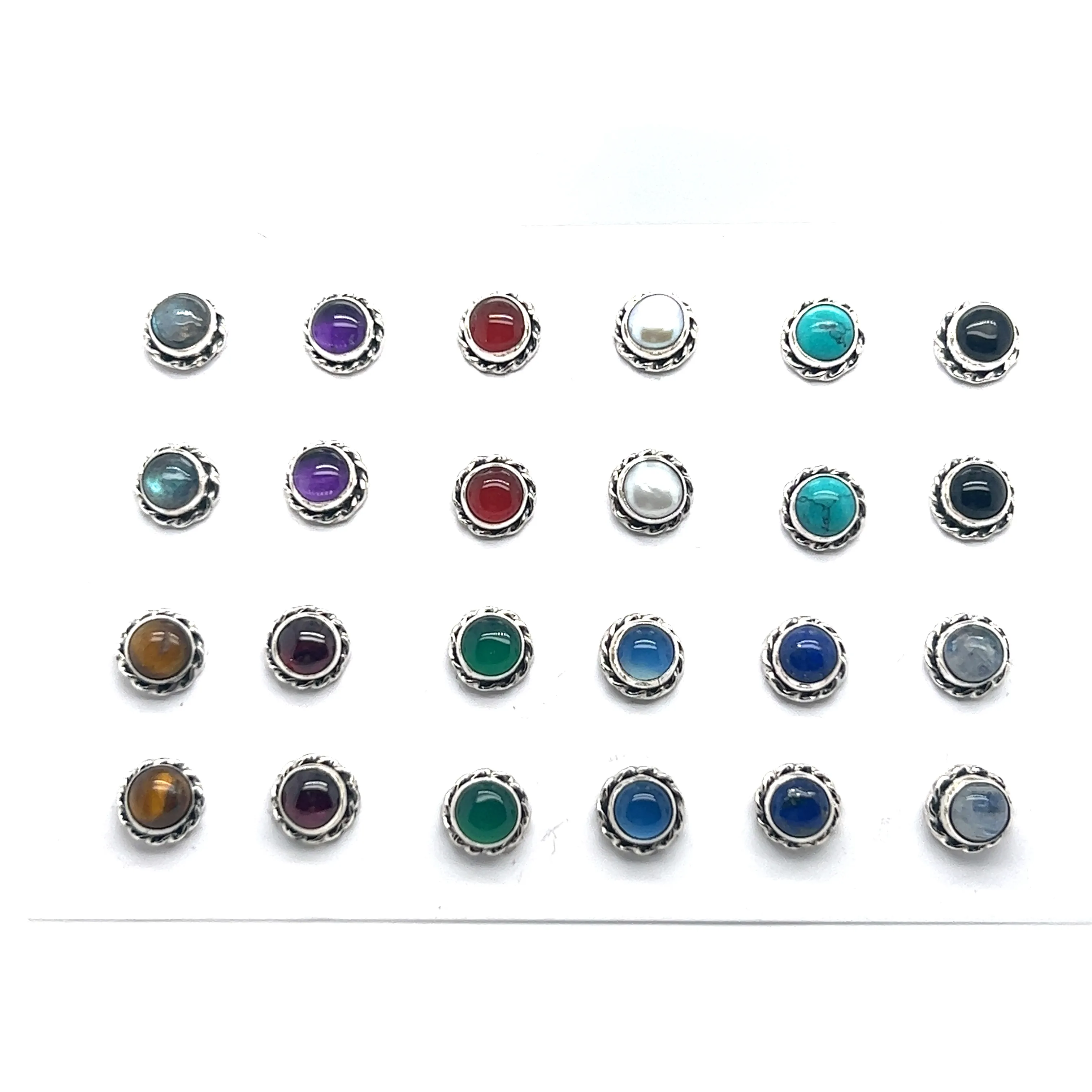 Round Stone Stud Earrings with Twist Details