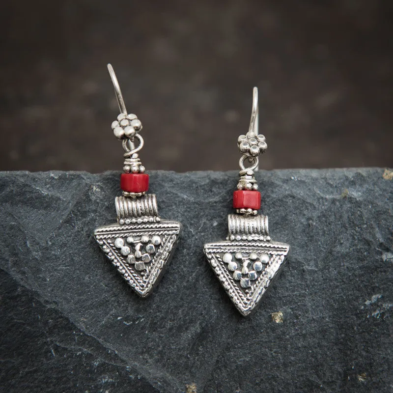 Silver Granulation Triangle Earrings