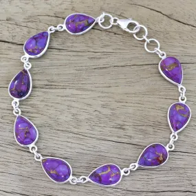Sterling Silver and Purple Composite Turquoise Link Bracelet - Purple Cascade | NOVICA