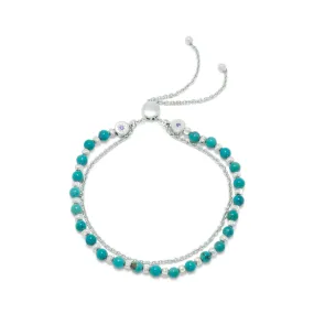 Sterling Silver Double Strand Reconstituted Turquoise Bolo Bracelet