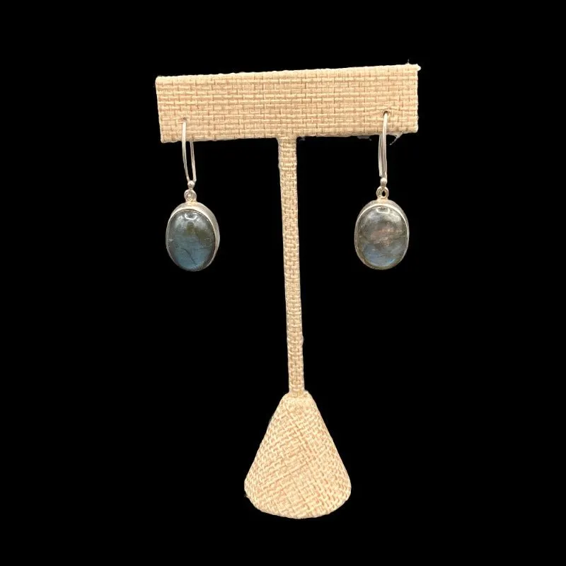 Sterling Silver Oval Labradorite Dangle Earrings