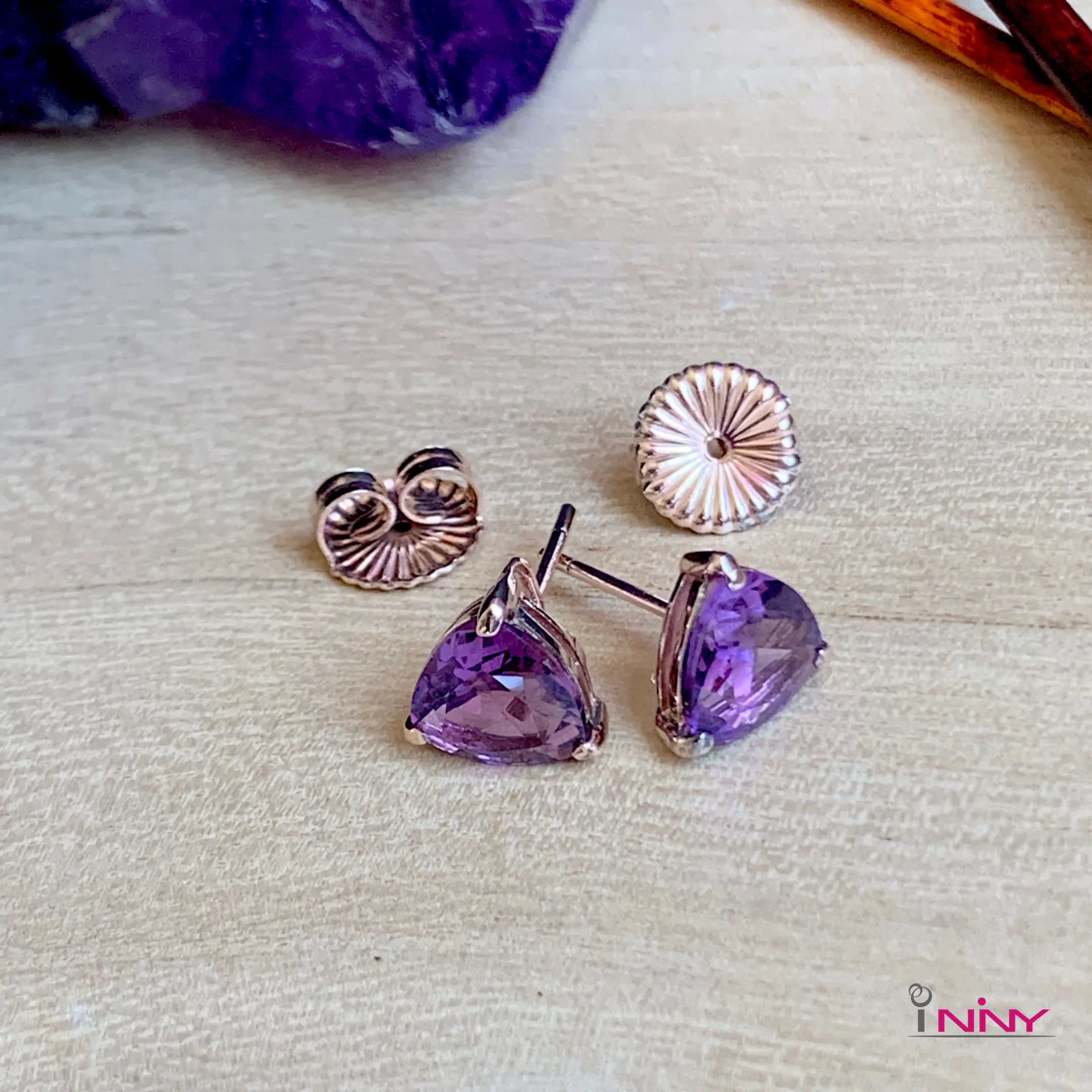 Triangle Amethyst Stud Earrings