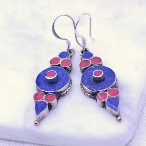 Tribal Lapis & Coral Earrings