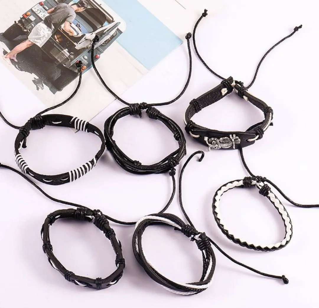 Vintage Leather Bracelet Fashion Hand-knitted Multi-layer Leather Feather Leaf Bracelet and Fashion Men's Bracelet