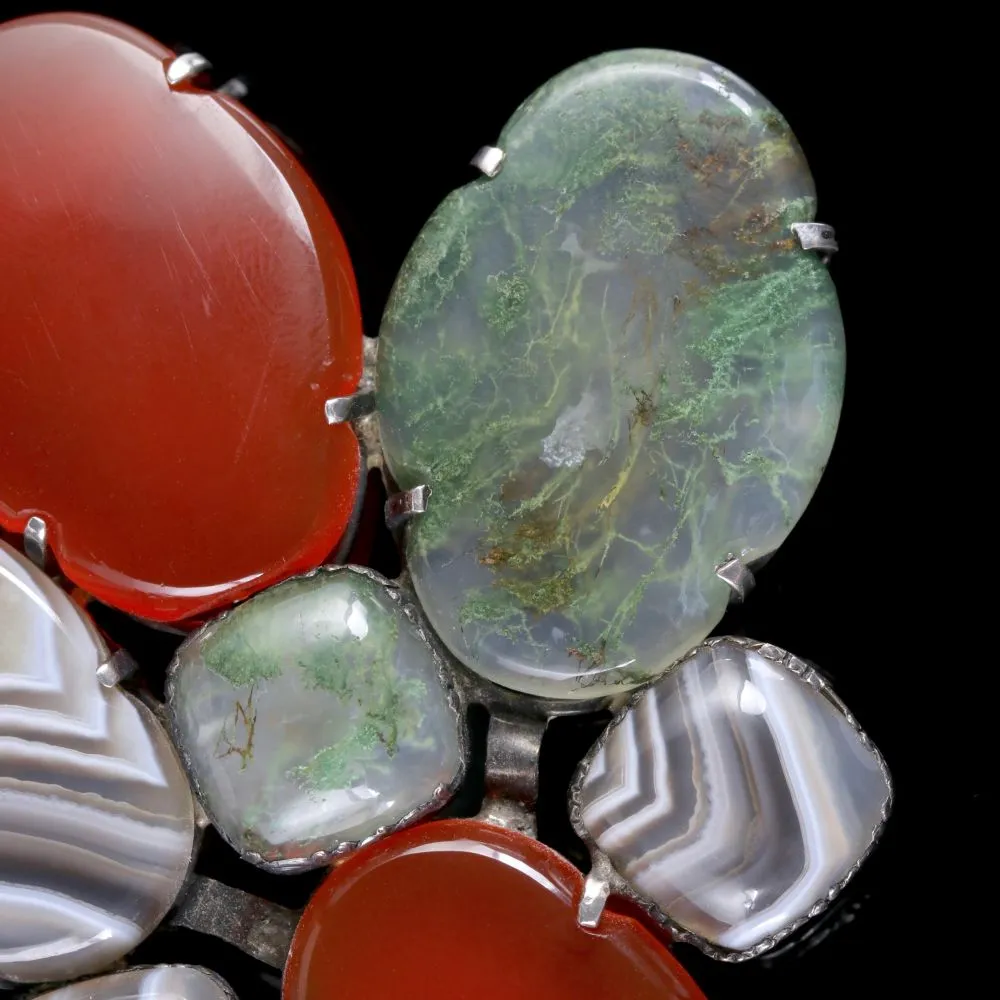 Vintage Scottish Brooch Agate Carnelian Silver