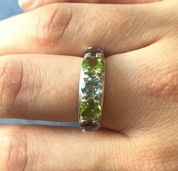 Wide Multistone Band - Mystic Topaz Ring - Green Peridot Ring